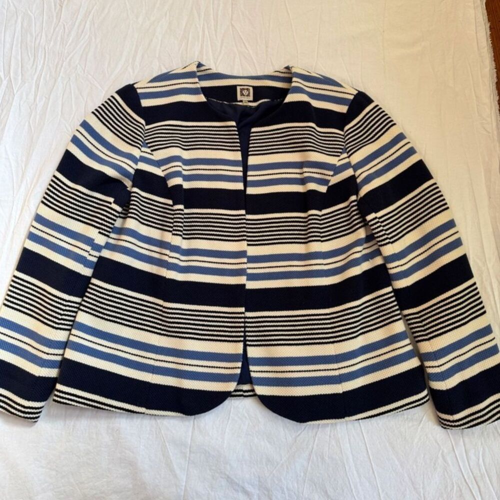 Anne Klein Navy, White & Light Blue Striped Blazer